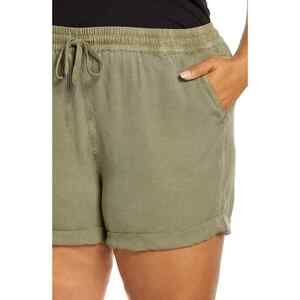 TREASURE & BOND Women's Rolled Cuff Drawstring Shorts In Green Plus Size 3X $98